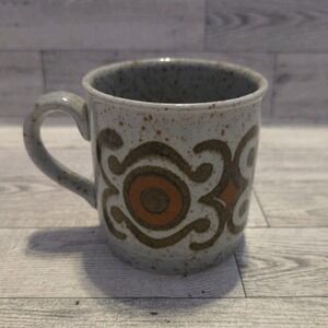 Retro Speckled Teacup with brown and orange decoration Mug Cup Coffee